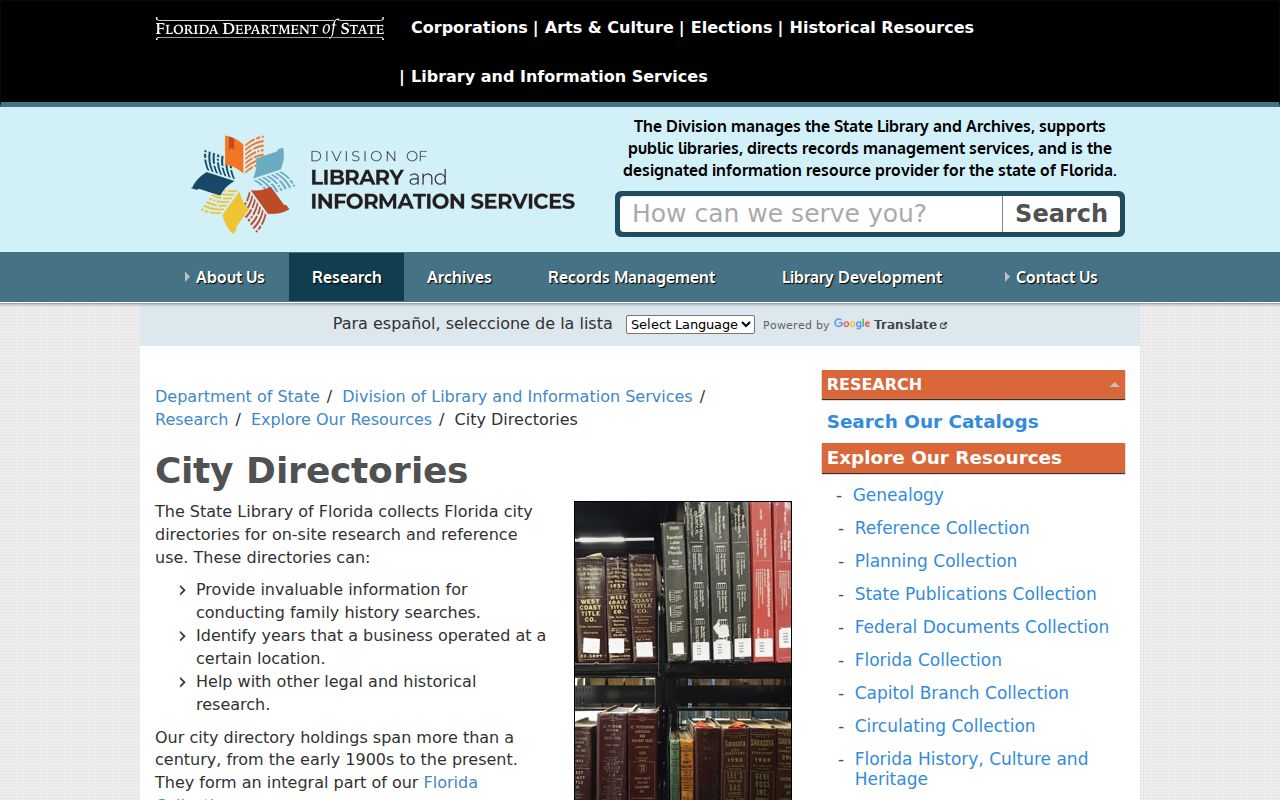 State Library of Florida directory collection page used to locate Plant City volumes