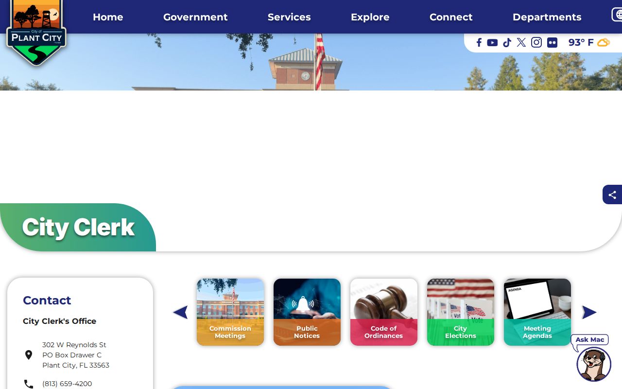 Plant City residents directory City Clerk services