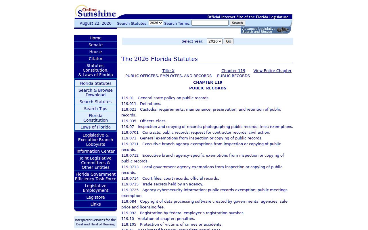 Plant City previous residents Florida public records law